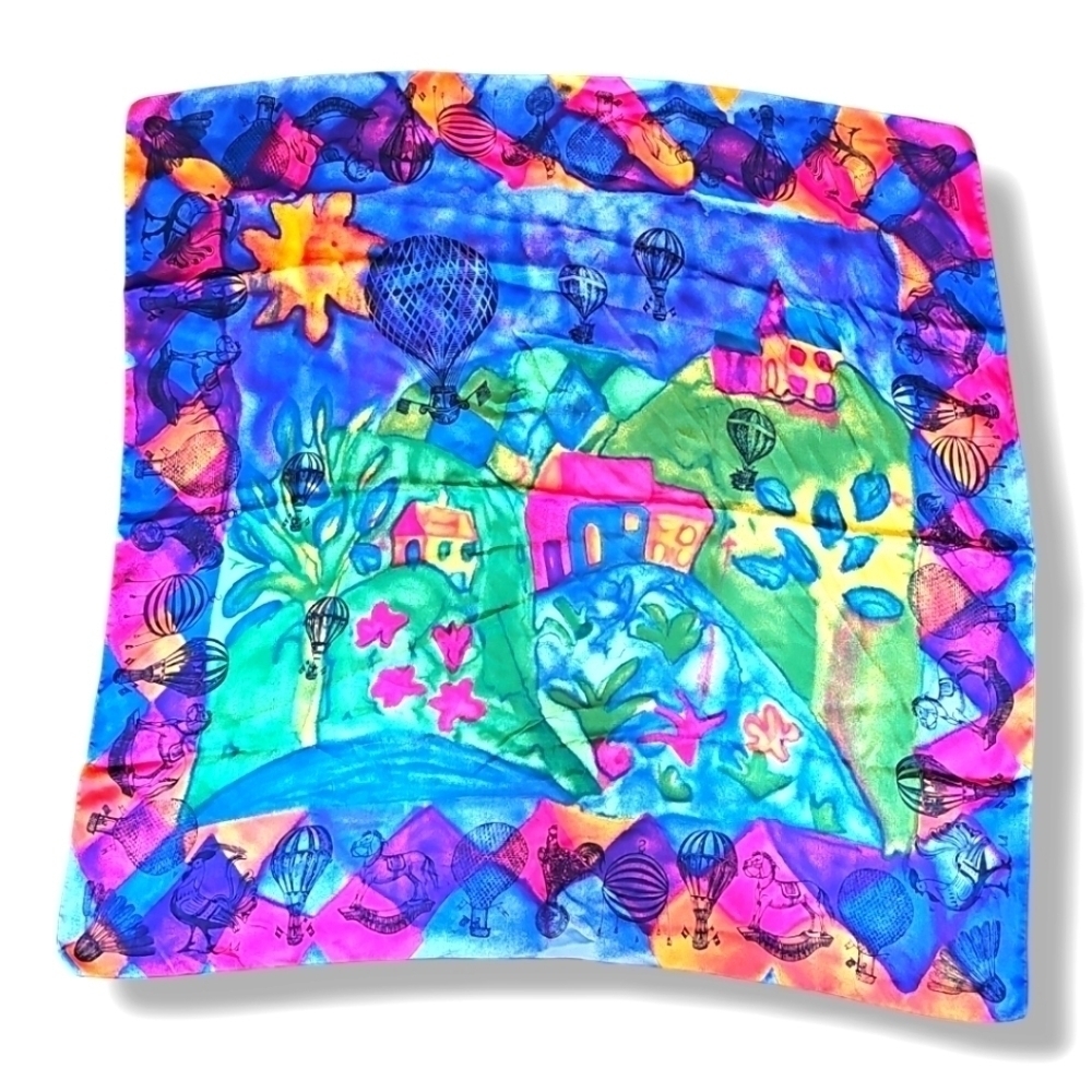 Avon Vintage Multicolored Hot Air Balloons Silk Scarf - OS